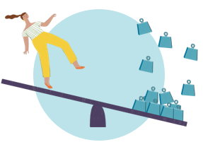 Illustration of a person on a seesaw
