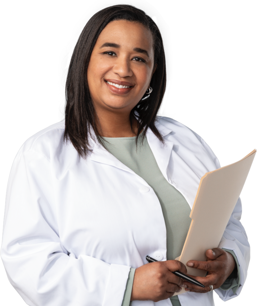 Dermatologist smiling in a lab coat