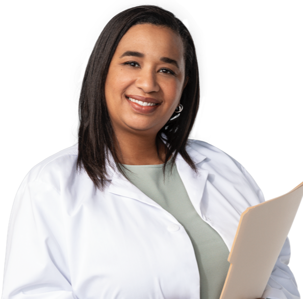 Dermatologist smiling in a lab coat