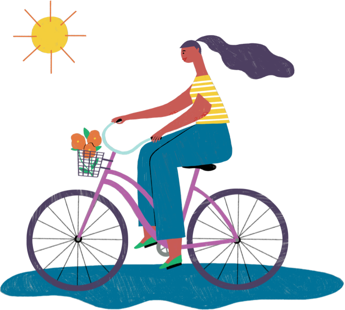 Illustration of a psoriasis patient riding a bike