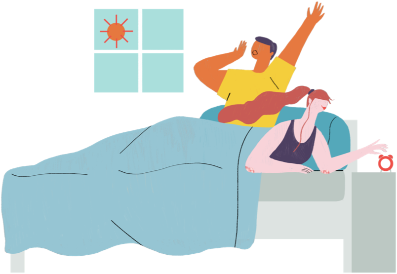 Illustration of two people waking up