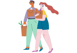 Illustration of two people carrying in groceries together