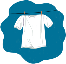 Illustration of a white t-shirt on a clothes line