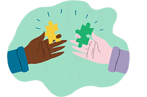 Illustration of hands holding puzzle pieces