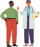 Illustration of a dermatologist talking to his patient