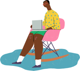 Illustration of a man typing on a laptop